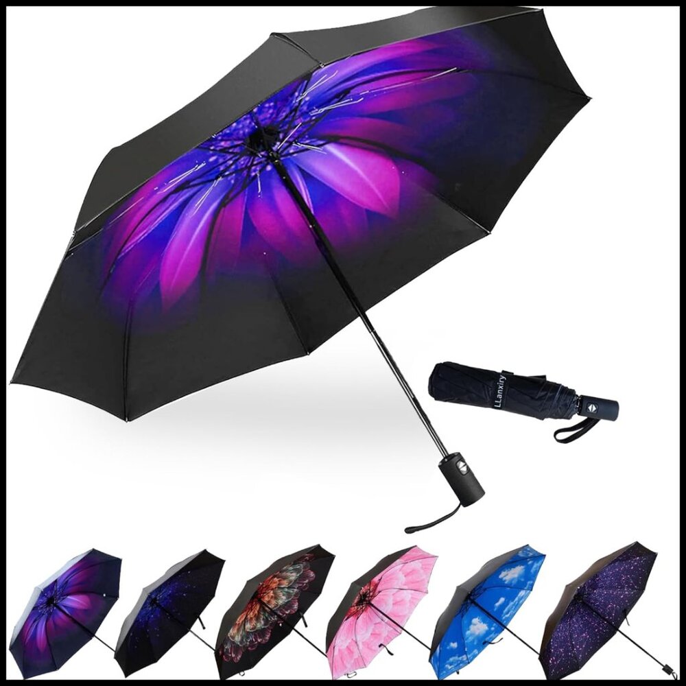Compact Travel Umbrella Automatic Windproof 44" C… - image 1